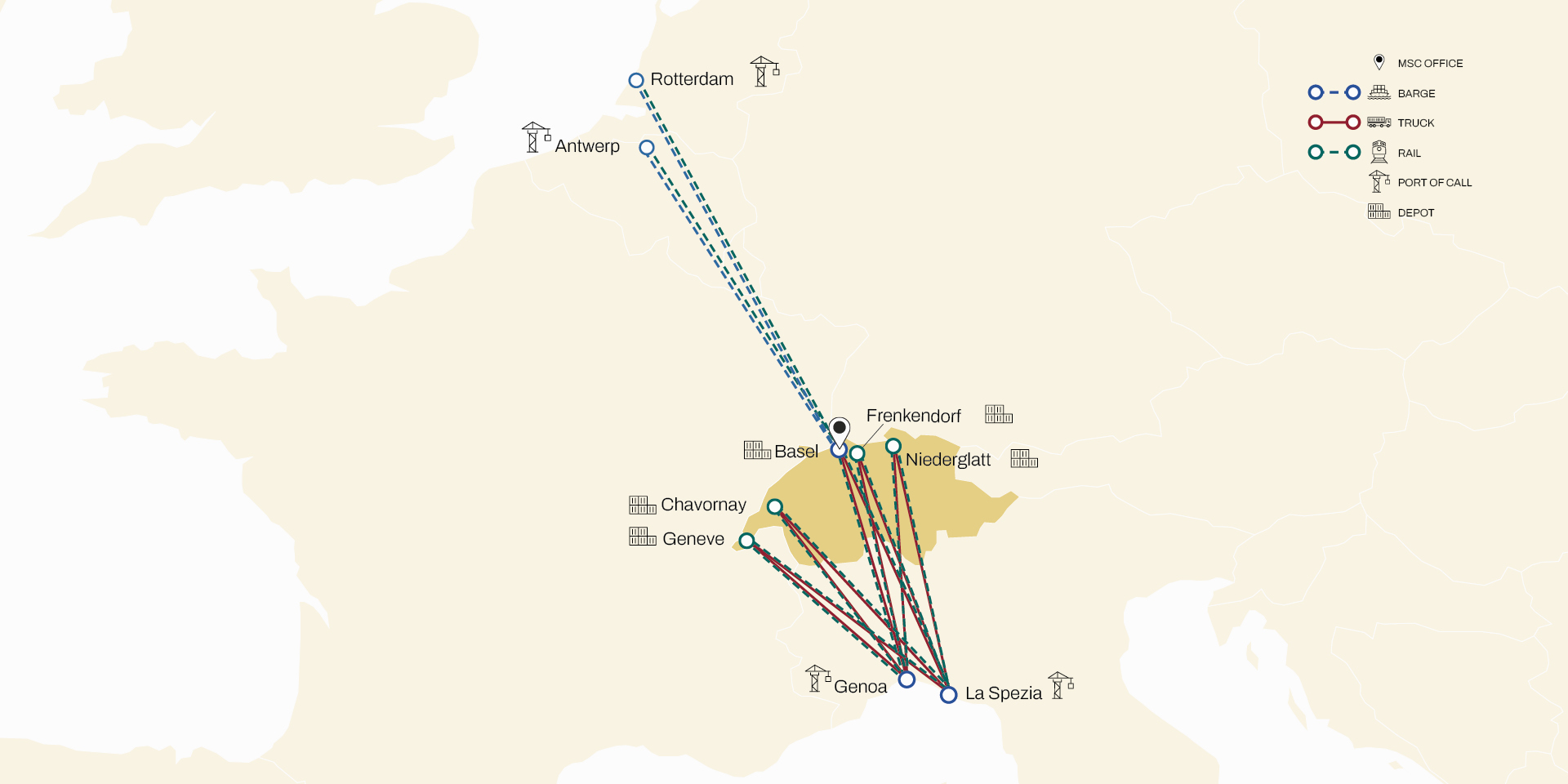 MSC Switzerland inland network