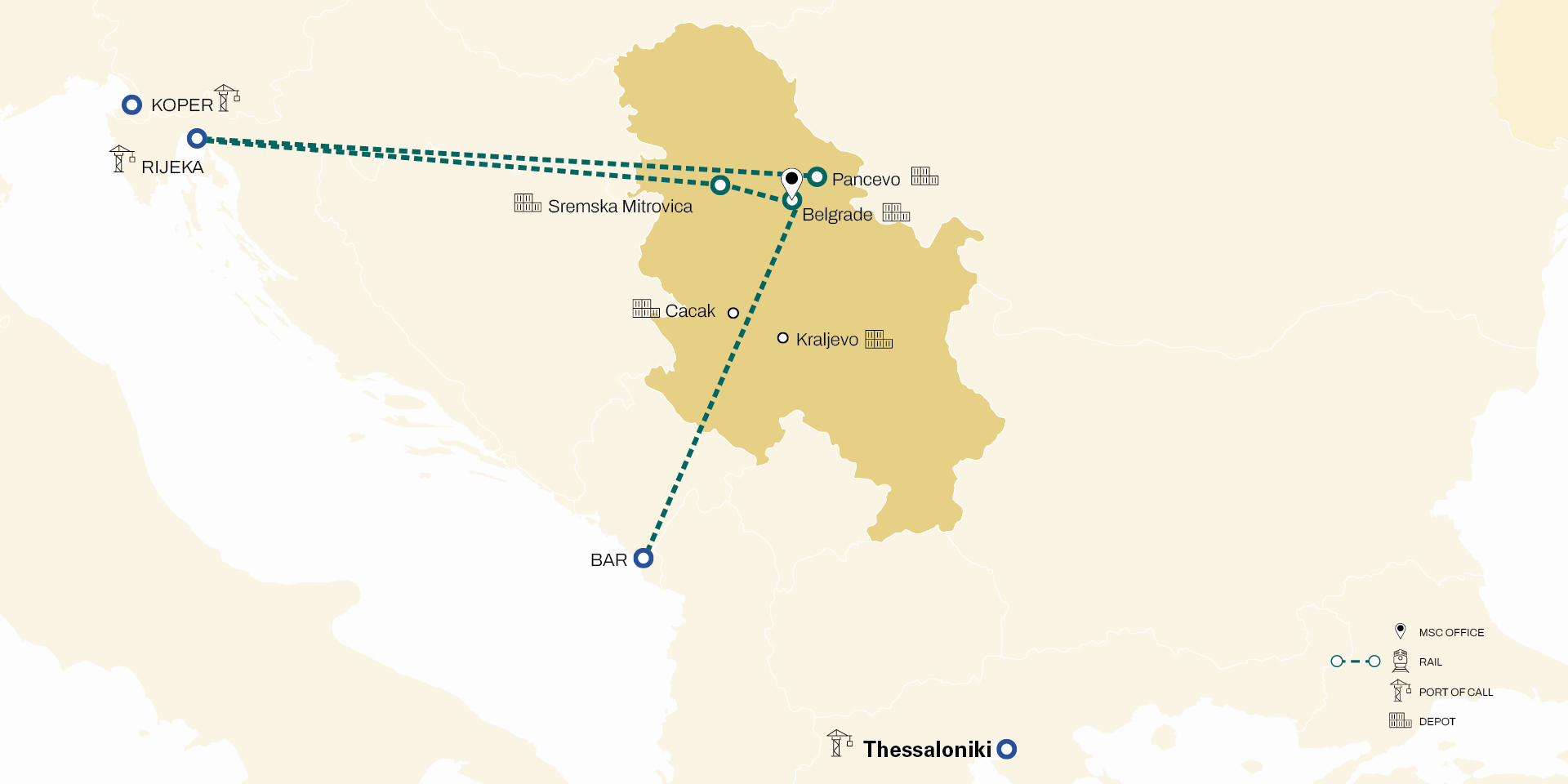 MSC Serbia inland network